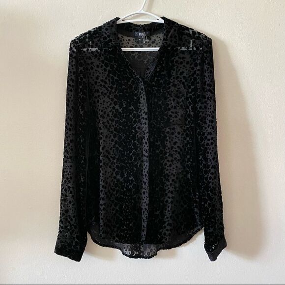 NWOT PAIGE Velvet Burnout Style Button Front Silk Blouse - Picture 5 of 7